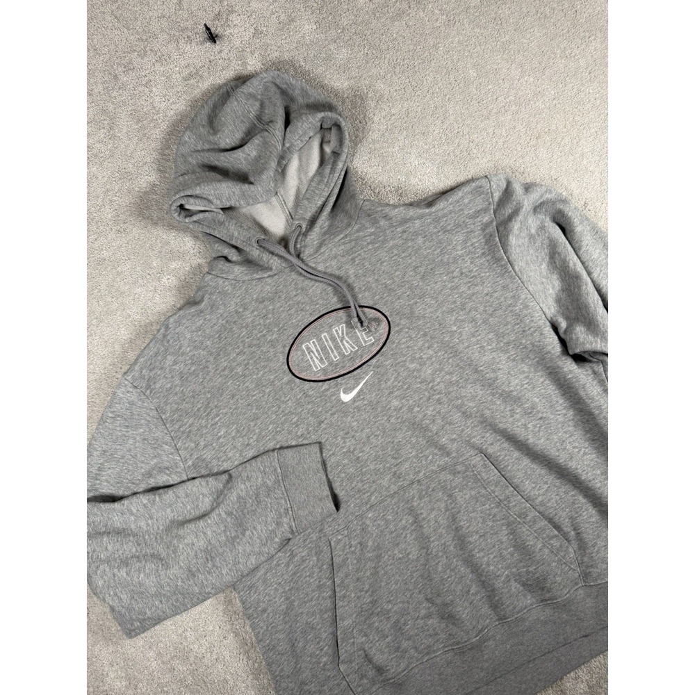 Vtg Nike Mens L Heather Gray Oval Center Swoosh‎ Logo Pullover Hoodie Sweatshirt